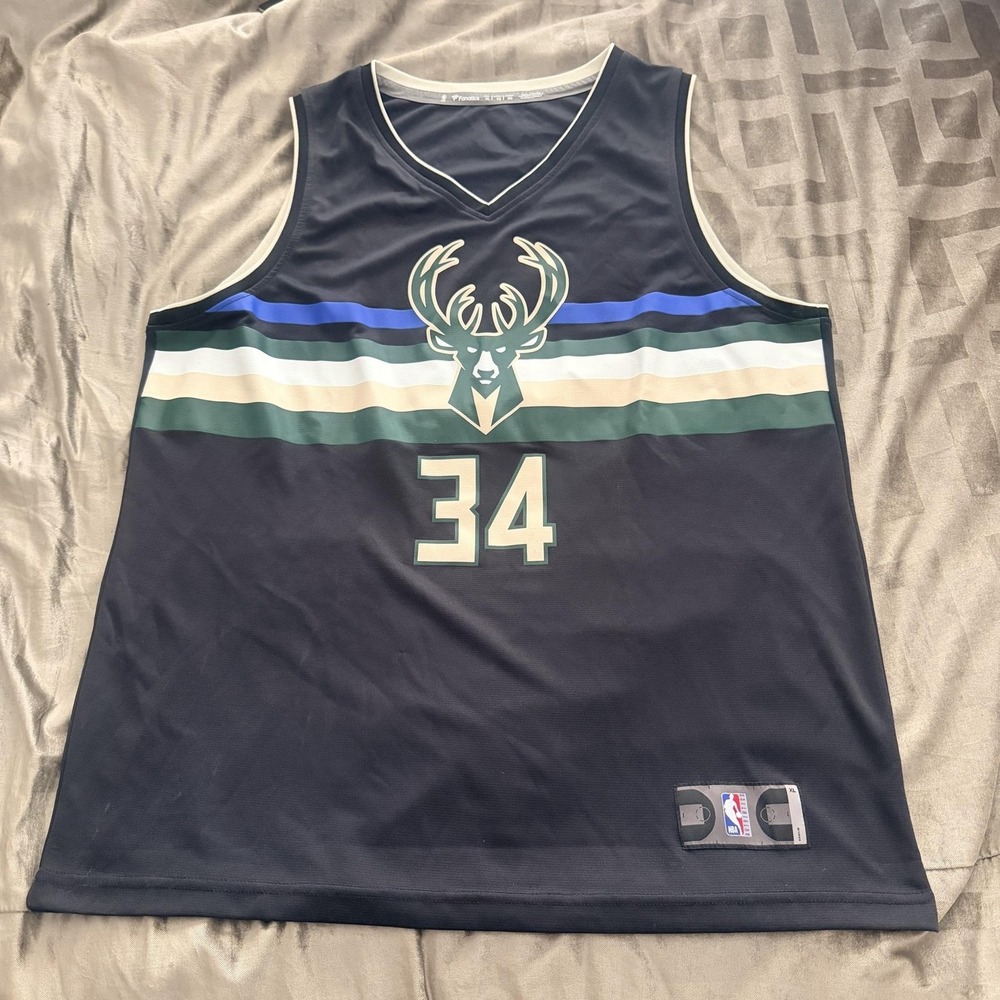 Milwaukee Bucks Jersey Mens XL Black NBA Basketball Fanatics Antetokounmpo 34